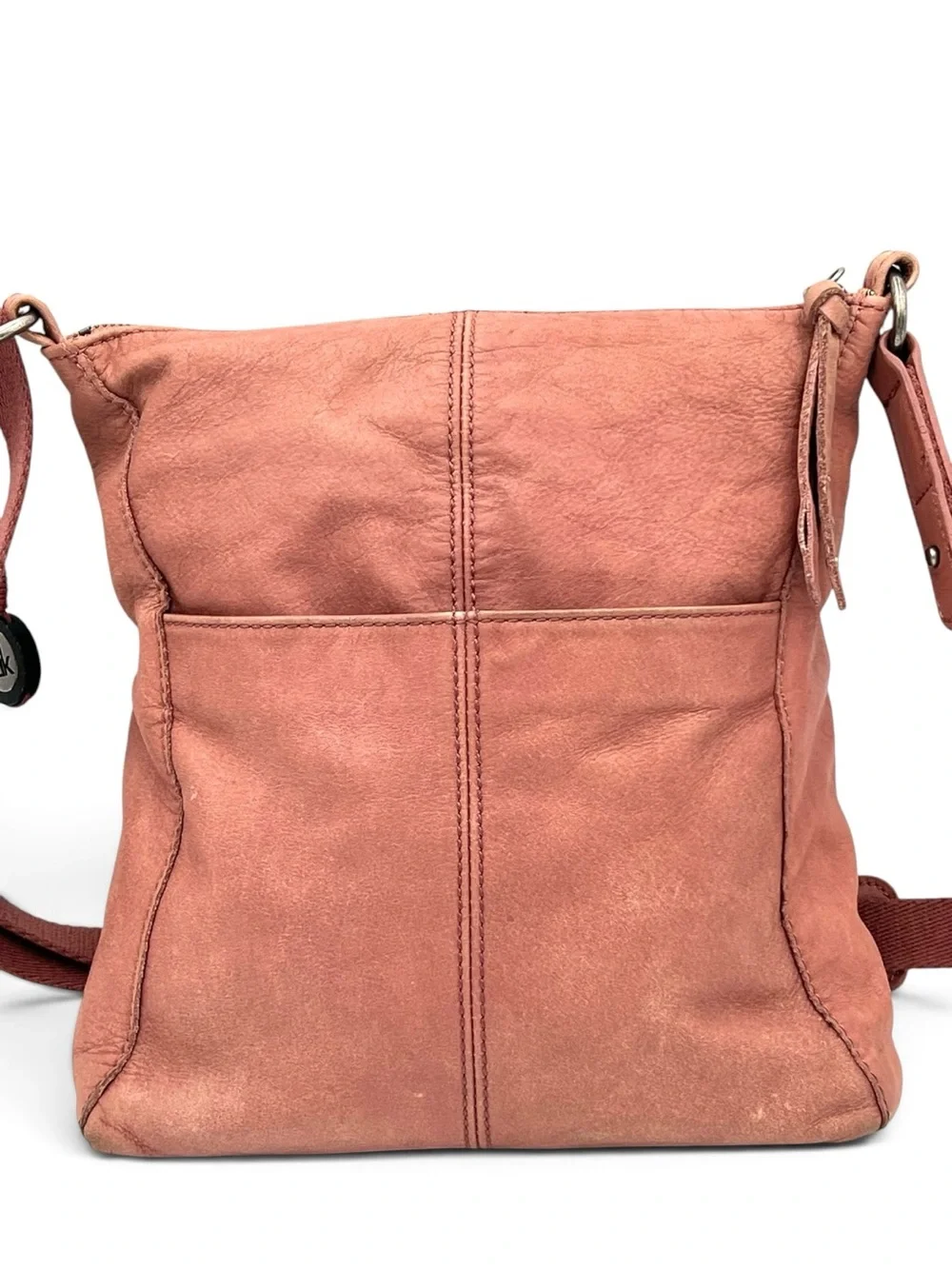 The Sak De Young Pink Leather Crossbody Bag Multi Pocket Boho Tassel Y2K Slouchy